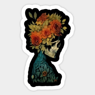 Skull with flowers on the head. Sticker